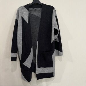 Eileen Fisher Womens Merino Wool Sweater Cardigan Contrast Grey Black